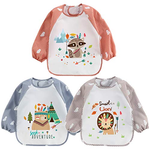 Haimoburg 3pcs Set Baby Toddler Kids Waterproof Long Sleeve Bibs Apron Feeding Smock