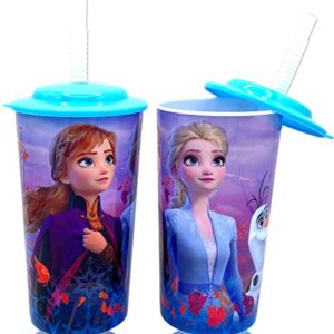 Disney Frozen 2 Elsa Anna Drink Tumblers with Lid, Reusable Straw Set for Kids Girls Toddlers, Pack of 2 - Safe BPA free by Zak design,16 ounces