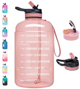 venture pal half gallon water bottle with 2 lids, large 64 oz water jug with motivational time marker to ensure you drink enough water-light pink