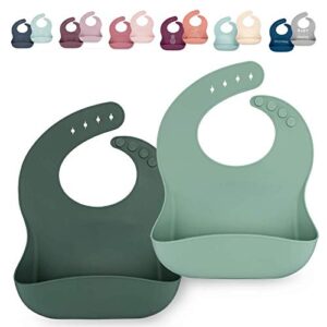 ava + oliver silicone bib set - adjustable waterproof bibs - set of 2 (forest)