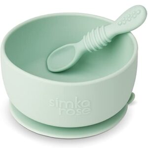 simka rose baby bowl and spoon set, baby bowls suction for toddler, bpa-free silicone bowls baby, baby bowl and spoon dishwasher and microwave safe baby feeding supplies (sage)