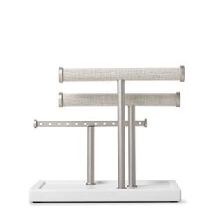 Umbra Trigem Three Tiered Tabletop Organizer for Necklace, Bracelets and Earrings, 3, White Nickel