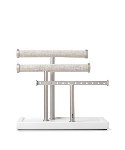 Umbra Trigem Three Tiered Tabletop Organizer for Necklace, Bracelets and Earrings, 3, White Nickel