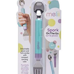 melii Spork On The Go - Travel Utensils for Babies and Toddlers - Detachable Fork and Spoon with Carrying Case - Blue & Purple