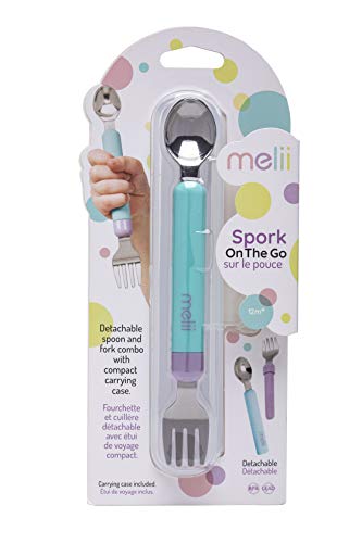 melii Spork On The Go - Travel Utensils for Babies and Toddlers - Detachable Fork and Spoon with Carrying Case - Blue & Purple