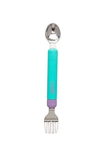 melii Spork On The Go - Travel Utensils for Babies and Toddlers - Detachable Fork and Spoon with Carrying Case - Blue & Purple