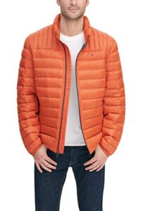tommy hilfiger men's real down insulated packable puffer jacket, orange, x-large