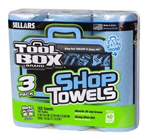 sellars 54483 toolbox shop towels 3-pack, 11" length x 9.4" width, blue (1 packs of 3 rolls, 55 sheets per roll)