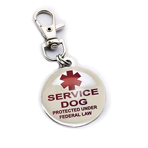 Service Dog Tag Double Sided Federal Protection with Medical Alert Symbol | Includes Five Service Dog Law Cards | Attaches to Collar Harness Vest Dog Service Tag