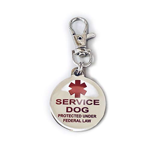 Service Dog Tag Double Sided Federal Protection with Medical Alert Symbol | Includes Five Service Dog Law Cards | Attaches to Collar Harness Vest Dog Service Tag