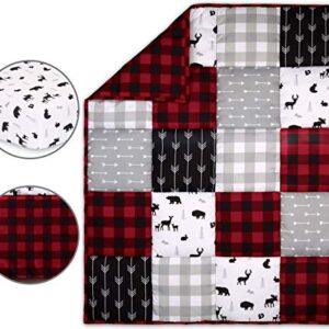 The Peanutshell Buffalo Plaid Crib Bedding Set for Boys or Girls, Woodland Animals, 3 Pieces