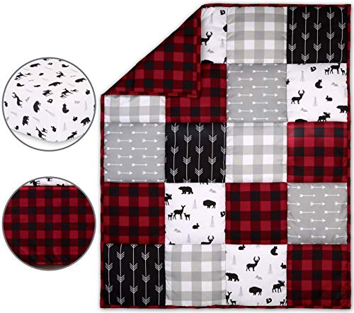 The Peanutshell Buffalo Plaid Crib Bedding Set for Boys or Girls, Woodland Animals, 3 Pieces