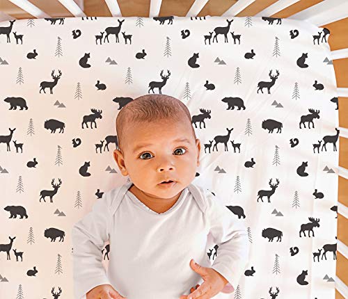 The Peanutshell Buffalo Plaid Crib Bedding Set for Boys or Girls, Woodland Animals, 3 Pieces