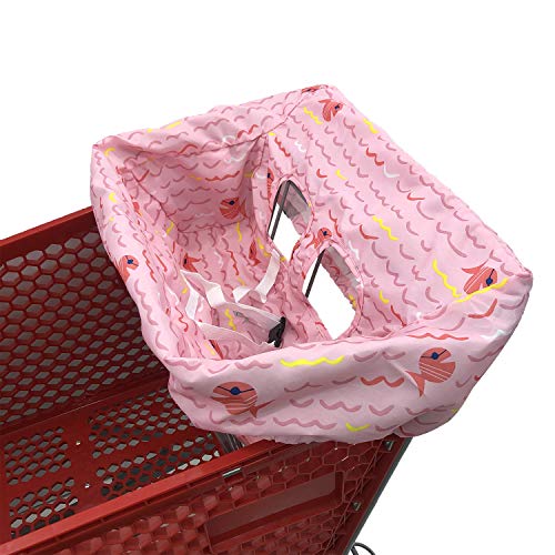 Portable 2-in1 Grocery Cart Cover and High Chair Seat Cover for Baby (Pink Fish)