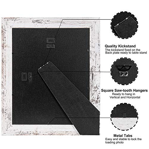 upsimples Picture Frame Distressed White with Real Glass, Display Pictures 5x7 with Mat or 8x10 Without Mat, Multi Photo Frames Collage for Wall or Tabletop Display, Set of 6