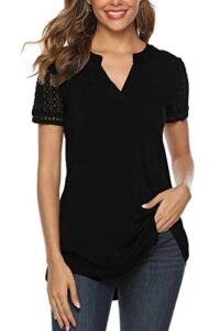 zattcas women's summer v neck short sleeve tunic shirt business casual blouses for women black medium