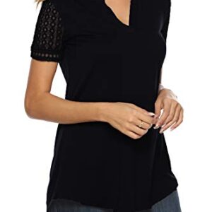 Zattcas Women's Summer V Neck Short Sleeve Tunic Shirt Business Casual Blouses for Women Black Medium