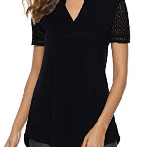 Zattcas Women's Summer V Neck Short Sleeve Tunic Shirt Business Casual Blouses for Women Black Medium