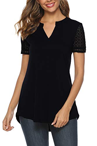 Zattcas Women's Summer V Neck Short Sleeve Tunic Shirt Business Casual Blouses for Women Black Medium