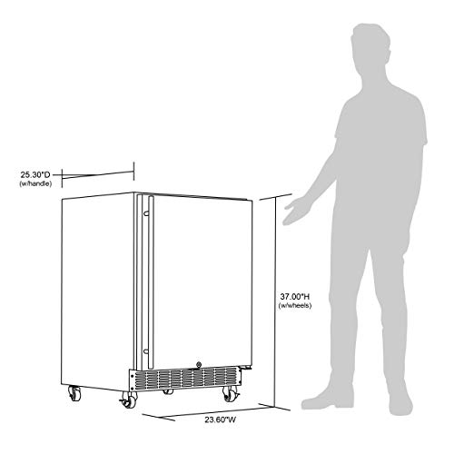 NewAir 24" Built-in 160 Can Outdoor Beverage Fridge in Weatherproof Stainless Steel with Auto-Closing Door and Easy Glide Casters. New Air Mini Fridge, Built-In or Freestanding Outdoor Fridge