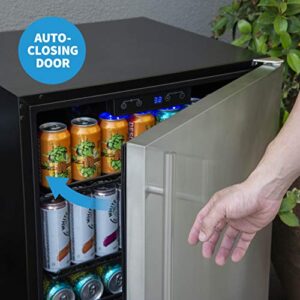 NewAir 24" Built-in 160 Can Outdoor Beverage Fridge in Weatherproof Stainless Steel with Auto-Closing Door and Easy Glide Casters. New Air Mini Fridge, Built-In or Freestanding Outdoor Fridge