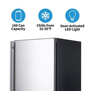 NewAir 24" Built-in 160 Can Outdoor Beverage Fridge in Weatherproof Stainless Steel with Auto-Closing Door and Easy Glide Casters. New Air Mini Fridge, Built-In or Freestanding Outdoor Fridge