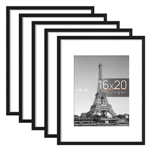 upsimples 16x20 picture frame set of 5, display pictures 11x14 with mat or 16x20 without mat,wall gallery poster frames,black