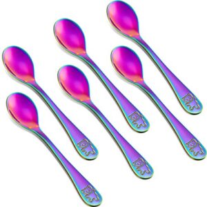 boao 6 pieces rainbow kids spoons stainless steel rainbow kids cutlery kids silverware kids utensil child and toddler safe flatware for home and preschools