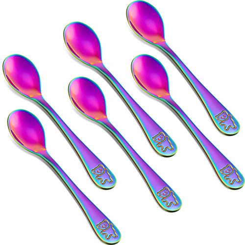 Boao 6 Pieces Rainbow Kids Spoons Stainless Steel Rainbow Kids Cutlery Kids Silverware Kids Utensil Child and Toddler Safe Flatware for Home and Preschools