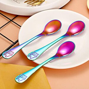 Boao 6 Pieces Rainbow Kids Spoons Stainless Steel Rainbow Kids Cutlery Kids Silverware Kids Utensil Child and Toddler Safe Flatware for Home and Preschools
