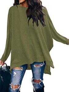 anrabess sweaters for women oversized long batwing sleeve crewneck waffle knitted high low hem casual cozy cute 2023 fall tunic pullover tops poncho a138junlv-s army green