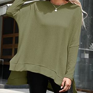 ANRABESS Sweaters for Women Oversized Long Batwing Sleeve Crewneck Waffle Knitted High Low Hem Casual Cozy Cute 2023 Fall Tunic Pullover Tops Poncho A138junlv-S Army Green