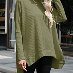 ANRABESS Sweaters for Women Oversized Long Batwing Sleeve Crewneck Waffle Knitted High Low Hem Casual Cozy Cute 2023 Fall Tunic Pullover Tops Poncho A138junlv-S Army Green