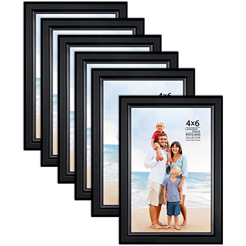 Langdon House 4x6 Picture Frames Set (Black, 6 Pack) Distinguished Edging for Classic Style, Richland Collection