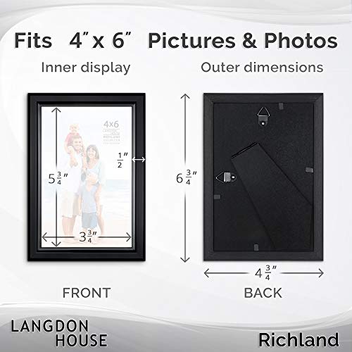 Langdon House 4x6 Picture Frames Set (Black, 6 Pack) Distinguished Edging for Classic Style, Richland Collection