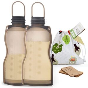 haakaa Silicone Milk Storage Bags Reusable Breastmilk Storage Bags Breast Milk Storing Containers for Breastfeeding, BPA Free, 9oz/260ml, 2 PK