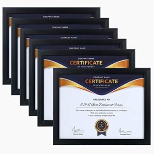 elsker&home 8.5x11 picture frame - certificate document frame 6 pack with semi-tempered glass - black sturdy wood composite award diploma frame - includes hanging hardware and desktop easel