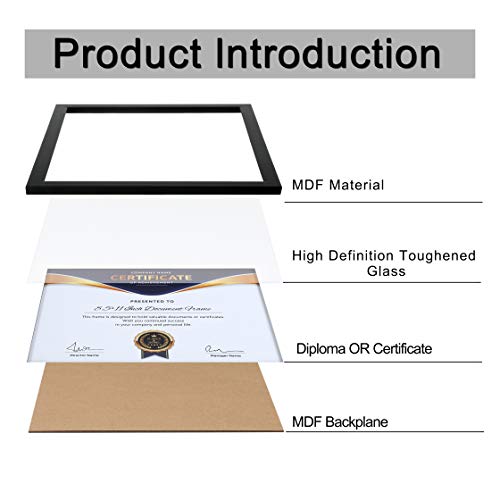 ELSKER&HOME 8.5x11 Picture Frame - Certificate Document Frame 6 Pack with Semi-Tempered Glass - Black Sturdy Wood Composite Award Diploma Frame - Includes Hanging Hardware and Desktop Easel