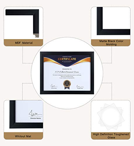 ELSKER&HOME 8.5x11 Picture Frame - Certificate Document Frame 6 Pack with Semi-Tempered Glass - Black Sturdy Wood Composite Award Diploma Frame - Includes Hanging Hardware and Desktop Easel