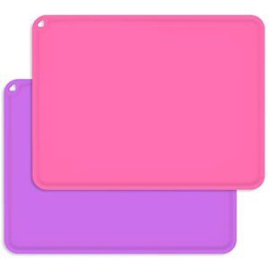 Placemats for Kids, Silicone Baby Placemats for Toddler Children Reusable Non-Slip Large Silicone Sheets for Crafts Resin Jewelry Casting Table Mats, 2 Pack, Purple/Pink