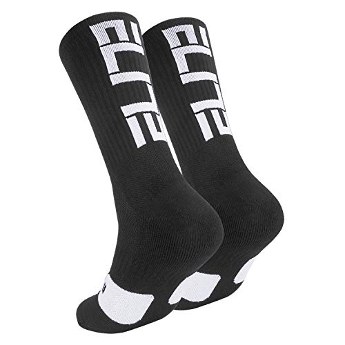 Podinor Elite Basketball Crew Socks for Men and Women, Cushion Performance Athletic Black Basketball Socks