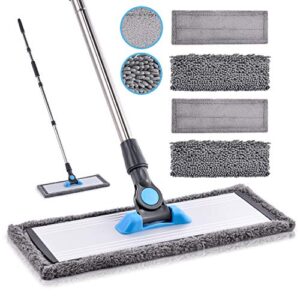 microfiber dust mop for hardwood floors - mangotime dry floor mop for floor cleaning hardwood wood tile vinyl laminate, wet flat mop with 4 washable reusable microfiber pads and aluminum mop head