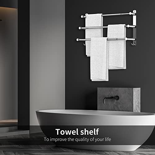 Stretchable 16-30 Inches Towel Bar for Bathroom Kitchen Hand Towel Holder Dish Cloths Hanger SUS304 Stainless Steel RUSTPROOF Wall Mount No Drill Sdjustable (Three BAR)