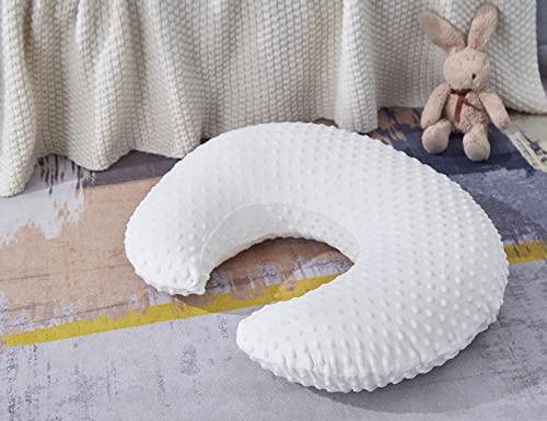 QUENESS Nursing Pillow Cover Breastfeeding Pillow Cases Minky Dot Slipcover (White)