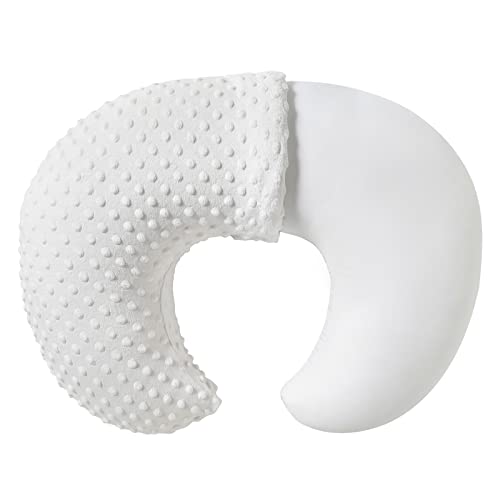 QUENESS Nursing Pillow Cover Breastfeeding Pillow Cases Minky Dot Slipcover (White)