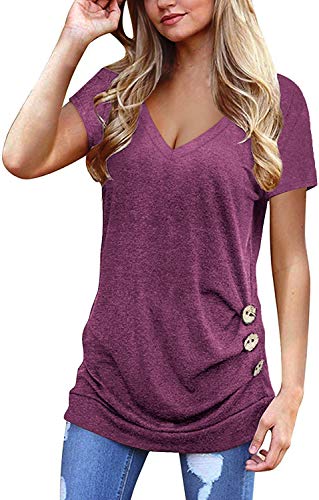 Jescakoo Womens Long T Shirts Short Sleeve V Neck Tunic Tops Summer Solid Color L