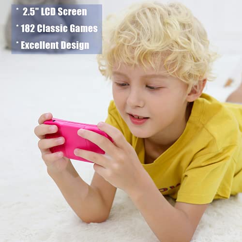 Handheld Game Console for Children Ages 4-12 , Built-in 182 Retro Classic Games 2.5" LCD Screen Portable 8 Bit TV Output Video Game Player Best Birthday Gift for Girls -RED