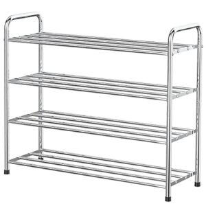 fanhao 4-tier shoe rack, 100% stainless steel shoe storage organizer, stackable 12-pair storage shelf for bedroom, closet, entryway, dorm room, 26.8" w x 10.24" d x25.6 h (silver)