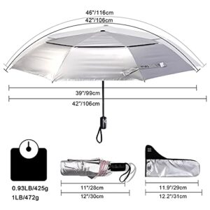 G4Free UPF 50+ UV Protection Travel Umbrella 42/46 Inch Windproof Silver Coating Sun Blocking Umbrella(Silver/Pink)