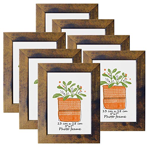 PETAFLOP 5x7 Frame Rustic Picture Frames Fits 5 by 7 Inch Photo Wall Tabletop Display, 7 Pack